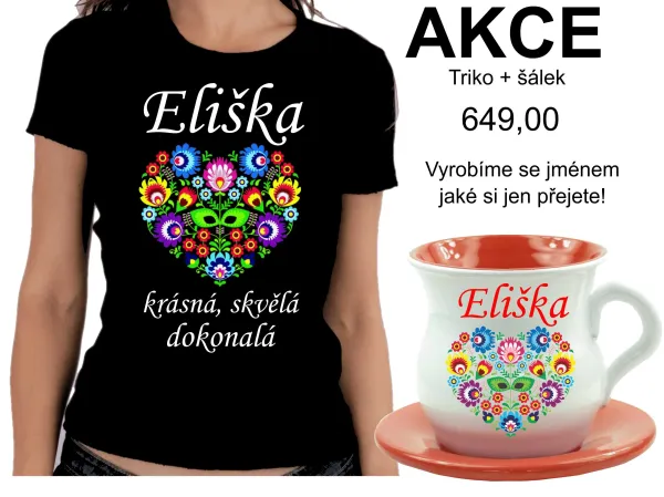 Dámské tričko a šálek se jménem na přání